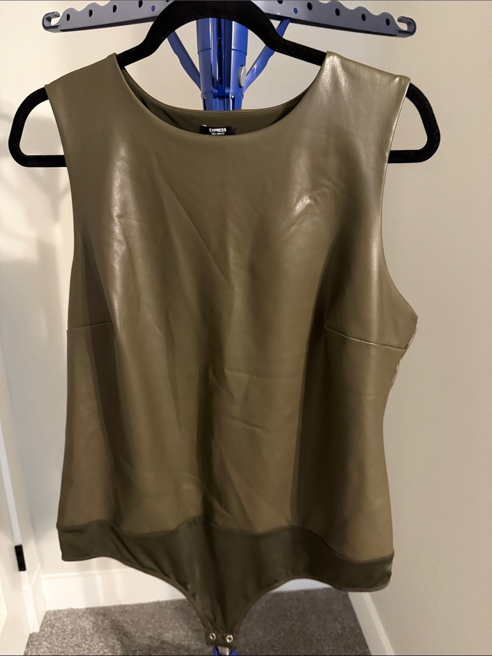 Express Olive Faux Leather Sleeveless Bodysuit